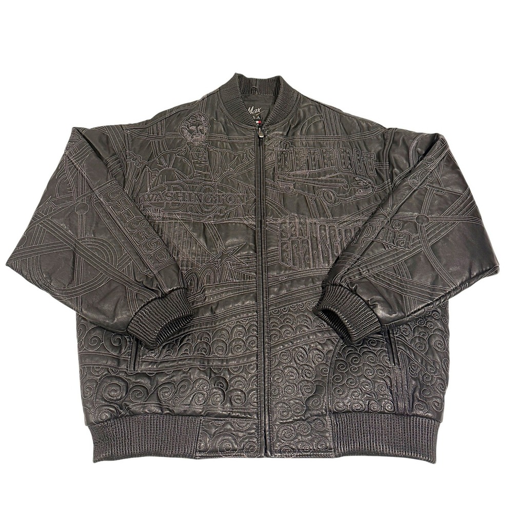 Vintage Max USA Leather Jacket Embroidered Patterned Design Hip Hop Y2K 90s XL